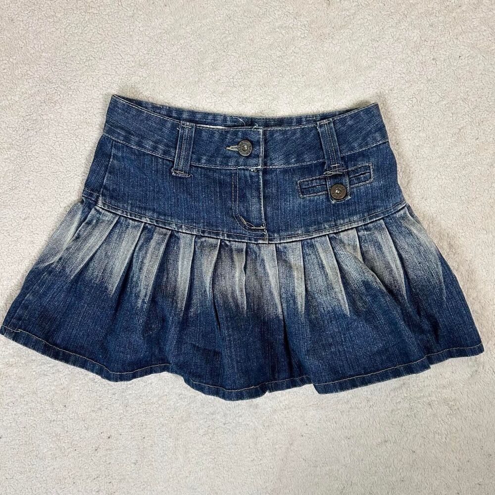 Y2K Acid Wash Pleated Denim Mini Skirt